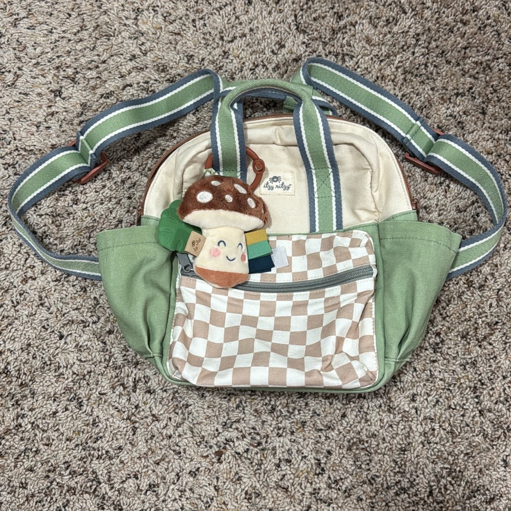 Itzy Ritzy Toddler Backpack with Mushroom Teether Keychain